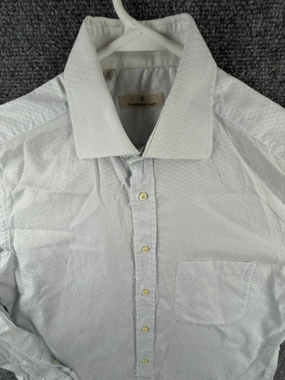 Ermenegildo Zegna Long Sleeve Button Up Shirt Men 15.5 Blue Check Pocket Cotton